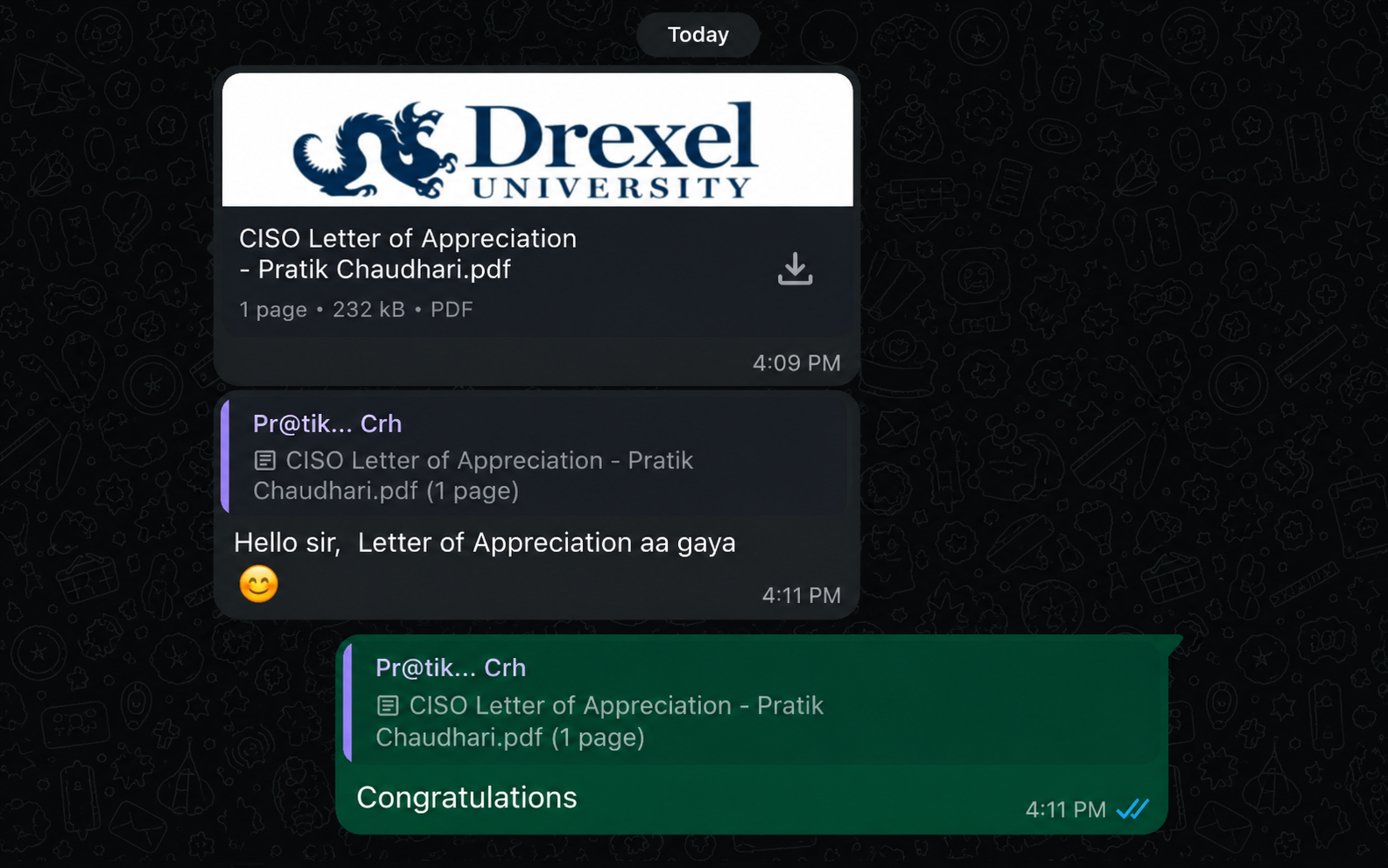 Pratik Chaudhari achievement proof